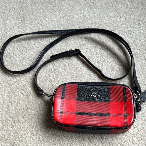 Coach Red and Black Plaid Crossbody Bag - Picture 1 of 8